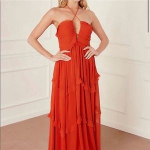 VICI Kiandra Chiffon Halter Tiered Ruffle Dress